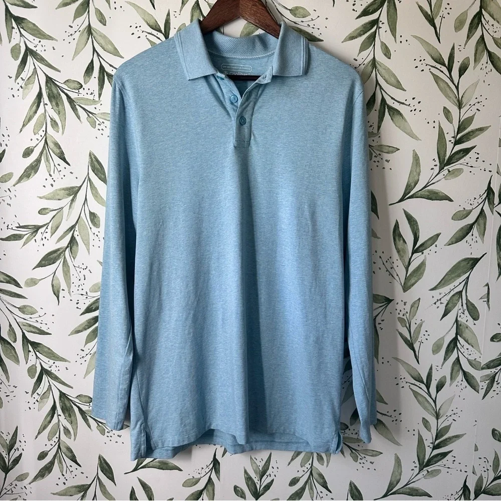 Coolibar Men’s Coppitt Long Sleeve Polo Shirt. Blue Heather. Medium.